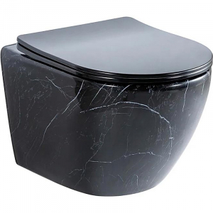Унитаз подвесной Ceramalux 2212BM черный мрамор, с сиденьем микролифт